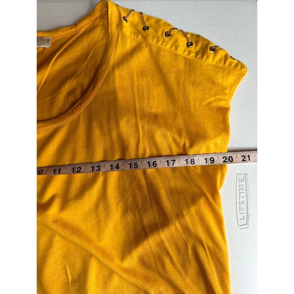 Michael Kors T-Shirt Large Yellow Modal Chain Detail Scoop Neck Short Sleeve - Picture 7 of 8
